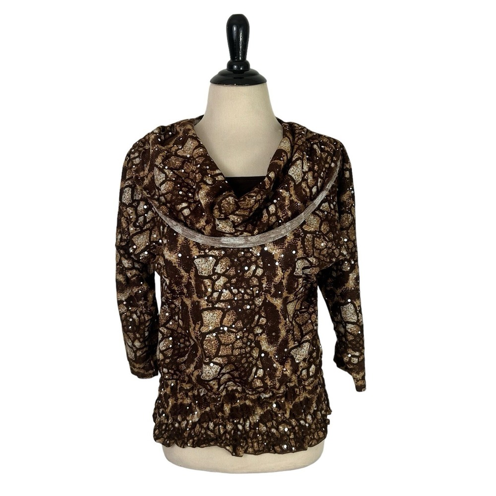 ISABELLA RODRIGUEZ New Animal Print Alligator TOP S Cowl Blouse Chic Maximalist - Picture 3 of 17
